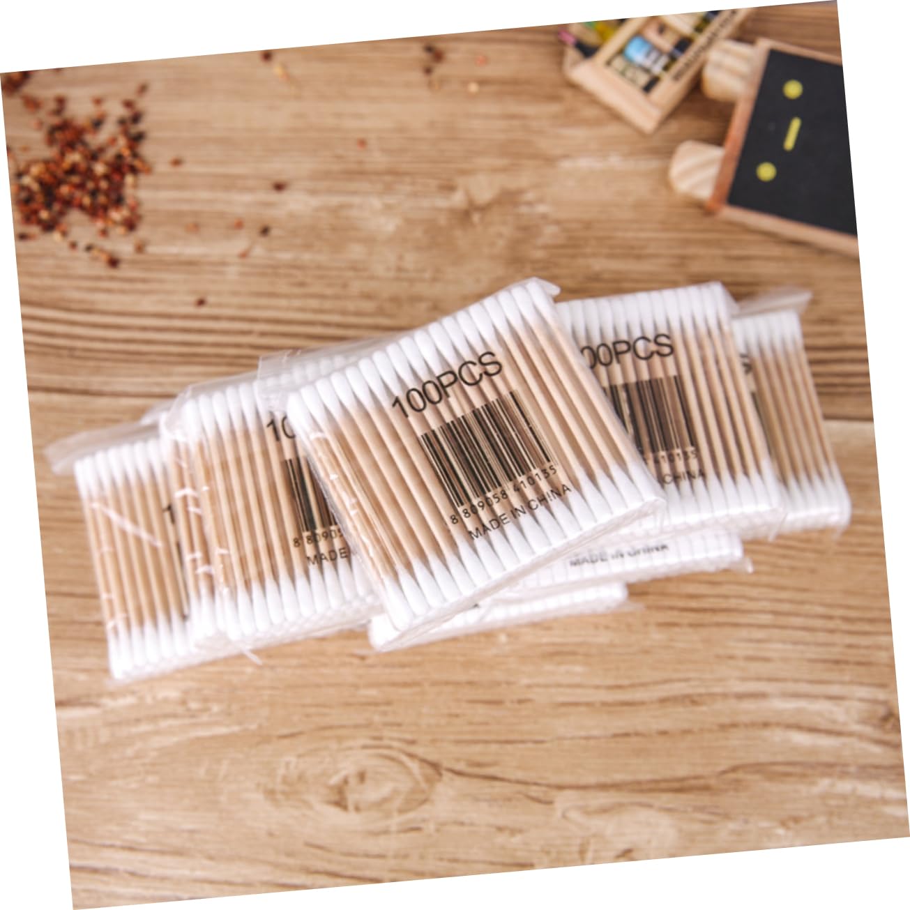 FRCOLOR 100pcs Double-ended Cotton Swabs Wooden Sticks Long Cotton Tip Applicators for Makeup Washable Reusable for Face Body