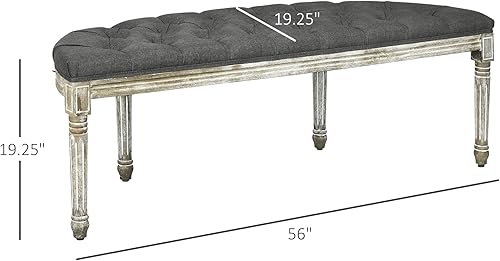 Miniatura 3 de HOMCOM Banco vintage semicircular para el extremo de la cama, banco de entrada tapizado para dormitorio con tela copetuda al tacto de lino con patas