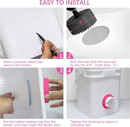 Miniatura 6 de Comedero automático para aves de corral de 4 pulgadas, sin desperdicios, 6 puertos, con 6 tapones y 1 broca, kit de alimentador de pollo por