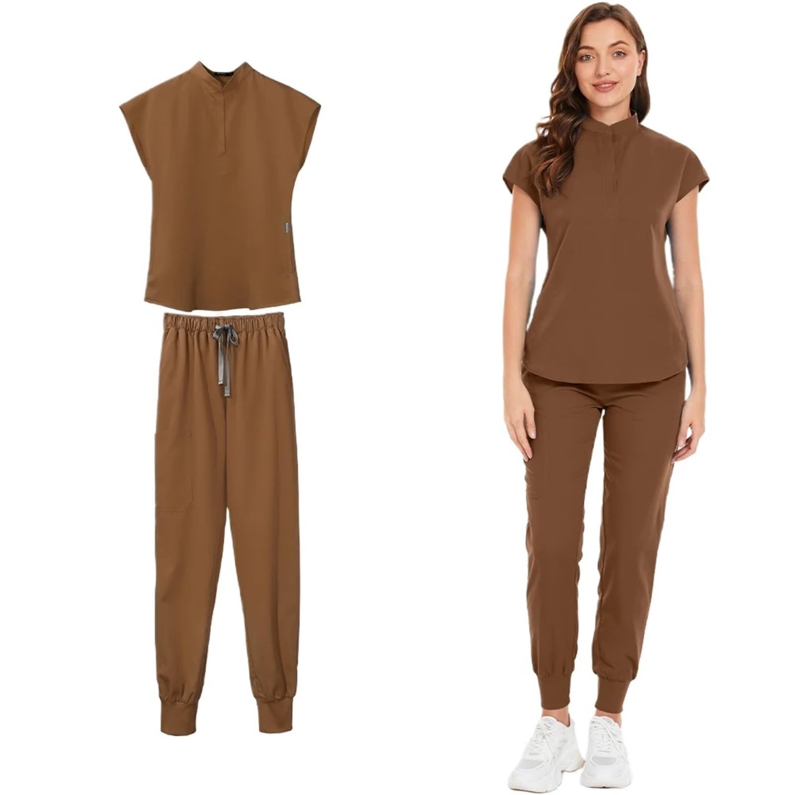 Uniforme Sanitario Mujer Women Jogger Sets Pair Multicolour Suits Uniforms Short Sleeve V-Neck Tops Pocket Pants Set
