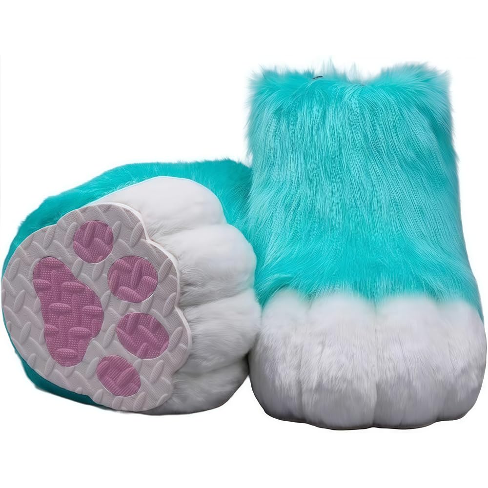 Fursuit feet paw Shoes kit Plush Furry Boots fursuit Costume paw Shoes Halloween Accessories Cosplay Costume Comic Exhibition (Green, 11 in) (Green, 10.63in)
