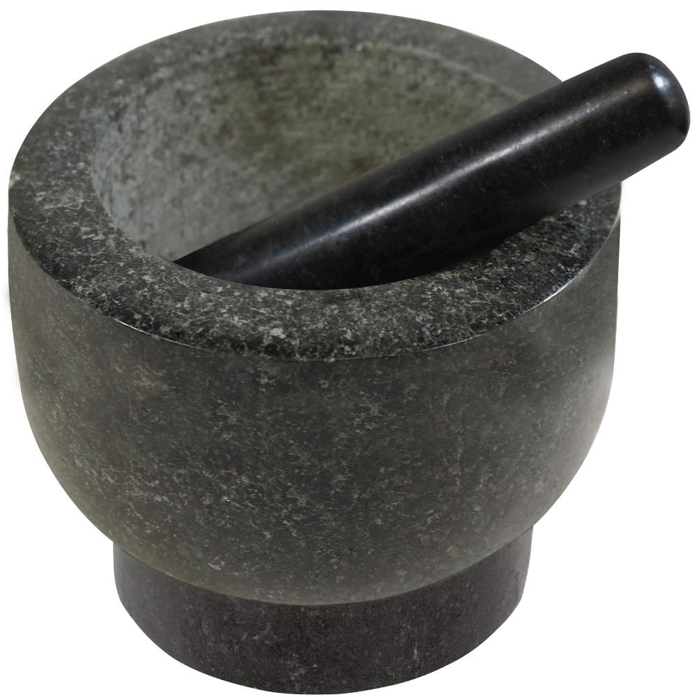 Gorilla Grip Heavy Duty, Unpolished Granite Mortar and Pestle Set, Holds 4 Cups, Stone Grinder Bowl for Guacamole, Salsa, Herb Crusher, Grind and Crush Spices and Nuts to Release Flavor, Black