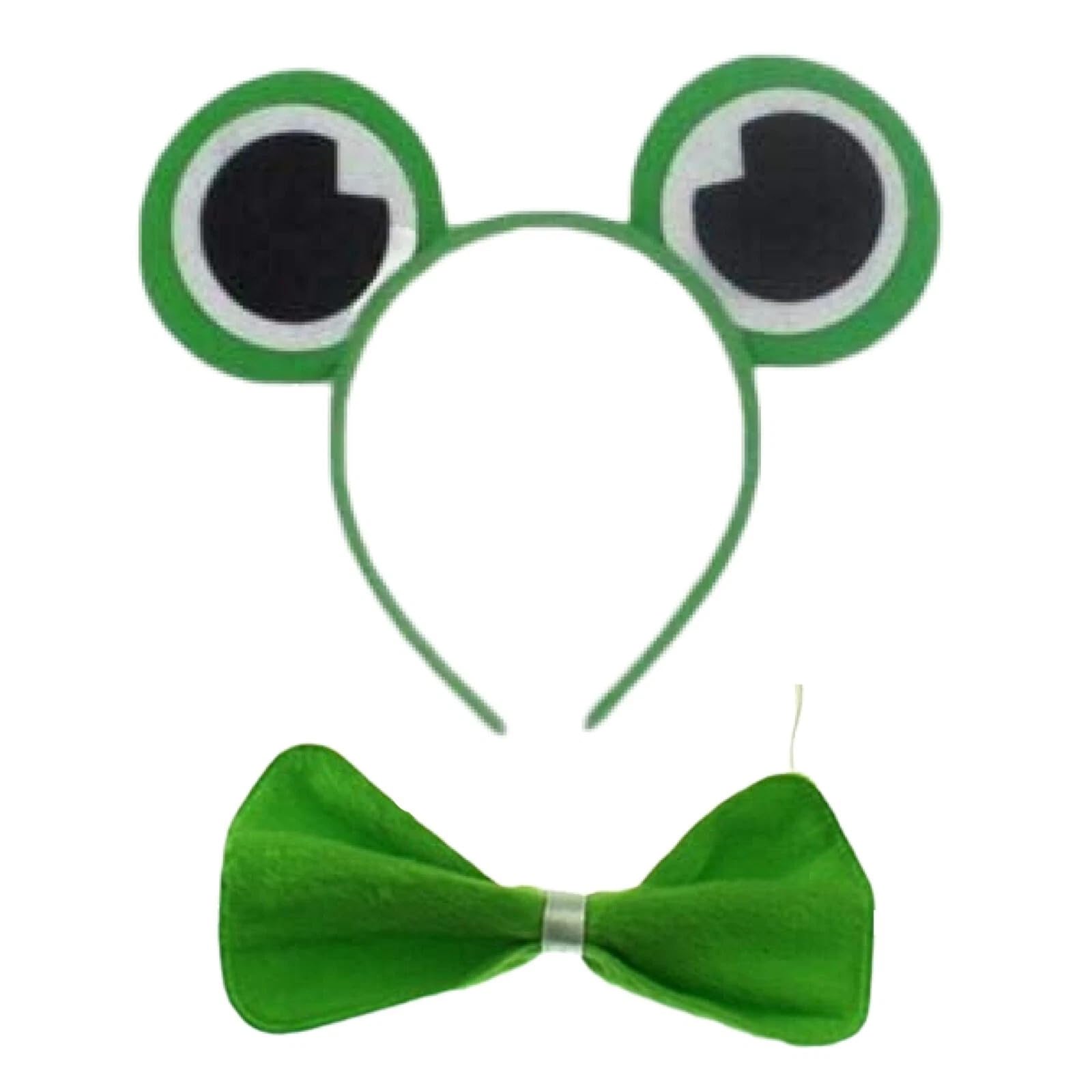 Lizzy Green Frog Fancy Dress Accessories Set, Green Frog Eye Headband with Matching Bow Tie, Animal Costume Accessories for Halloween Parties, Cosplay and Themed Events — image 1