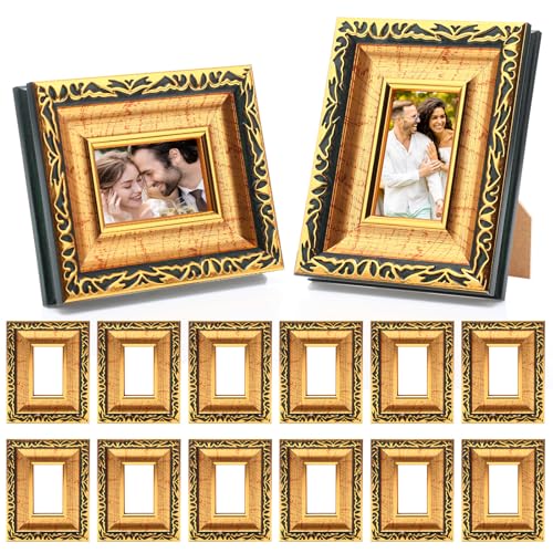 Image of 12 Pcs 4x6 Inch Small Picture Frames Bulk Vintage Antique Ornate Retro Baroque Photo Frames with Backboard for Wall Hanging Tabletop Home Decor Wedding Christmas Display