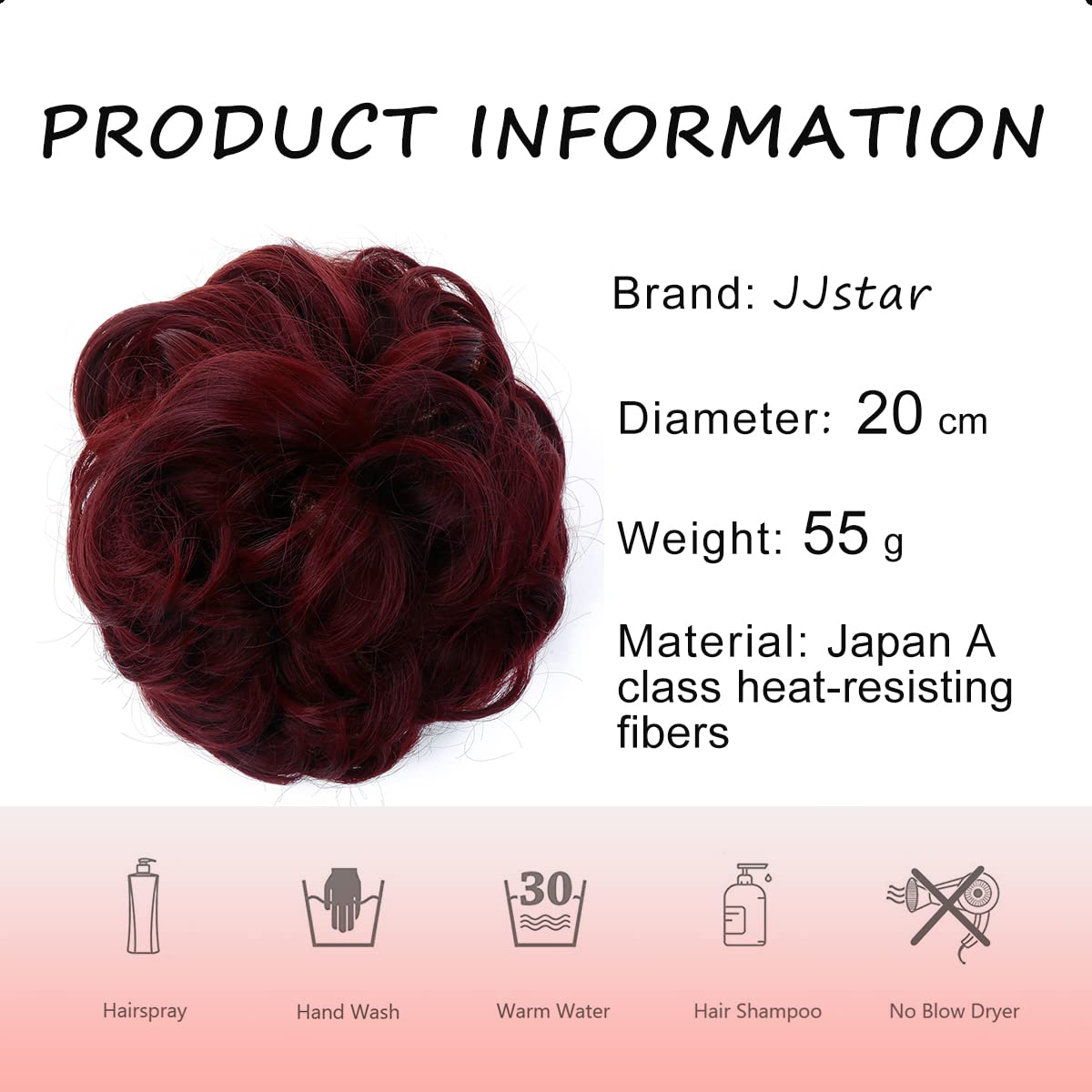 JJstar Messy Hair Bun Curly Wavy Hair Scrunchies Accessories Pieces for Women Girls Synthetic Chignons (Wine Red) - Image 3