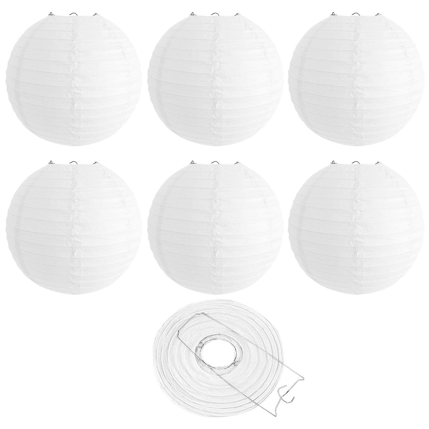 Oodjvn White 6 Folding Paper Lanterns, Chinese Decorative Lanterns, Party Scene Layout, Suitable For Holiday Celebrations.