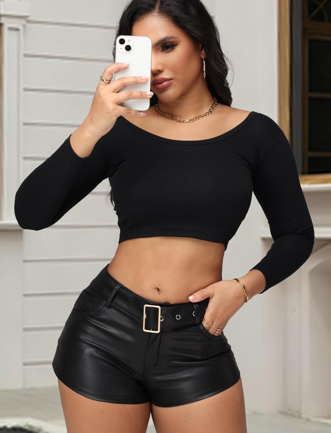 Women's PU Leather Micro Shorts High Waist Belted Mini Shorts Festival Rave Club Outfits - Image 7