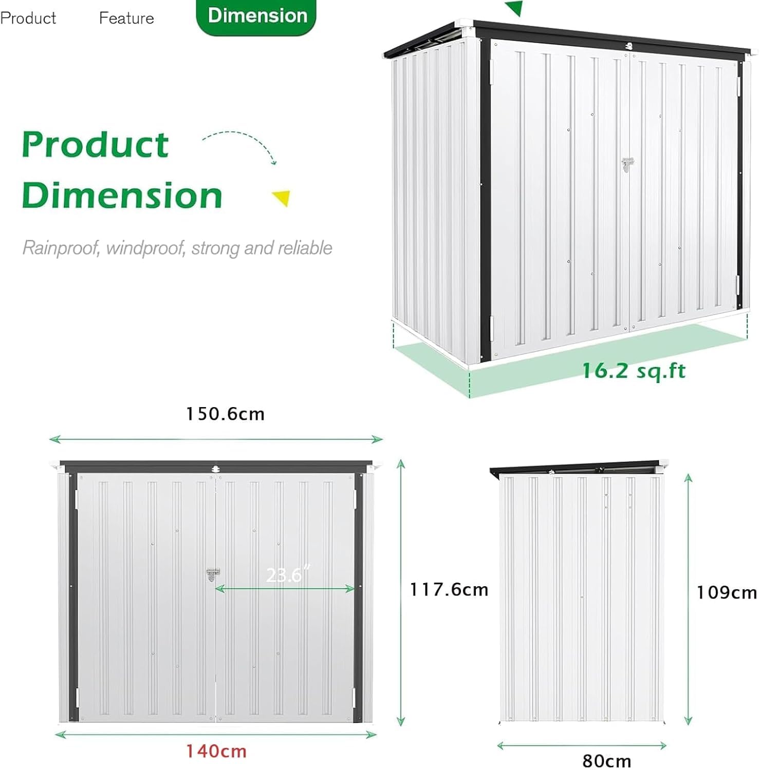 YODOLLA Mülltonnenbox 2er mit Gasdruckfeder, Wetterfest Metall Gartenschrank Geräteschuppen für den Außenbereich, 150,6 x 80 x 117,6cm, 1300L, Weiß