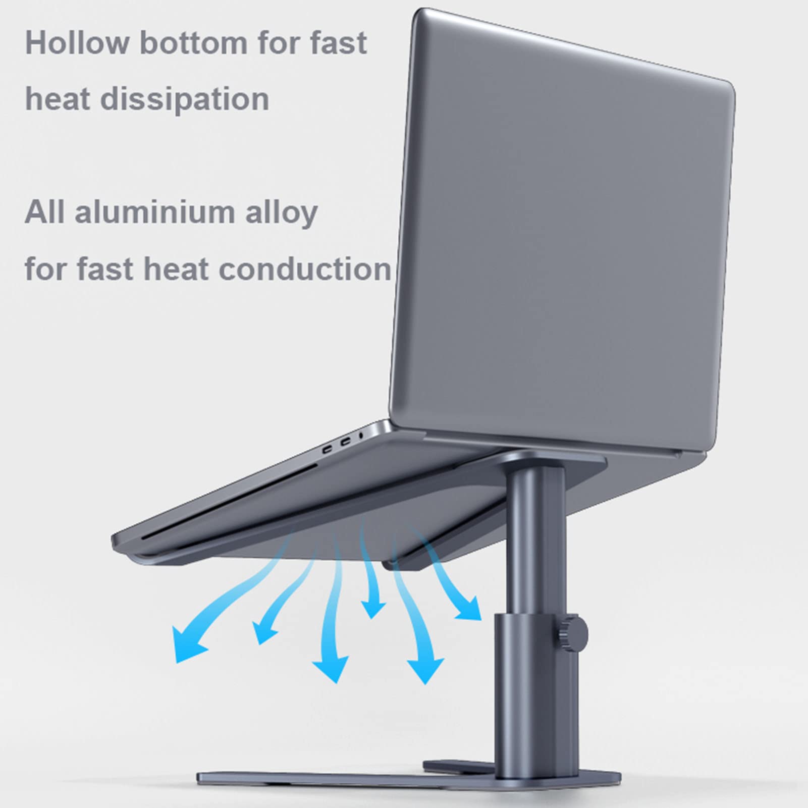 Supporto per Laptop, Supporto per Laptop ventilato Regolabile in Altezza, Supporto per Notebook 5.1-7.87'', MacBook PRO/Air Compatibile, dell, Lenovo, Samsung, Acer, Grigio (Argento)