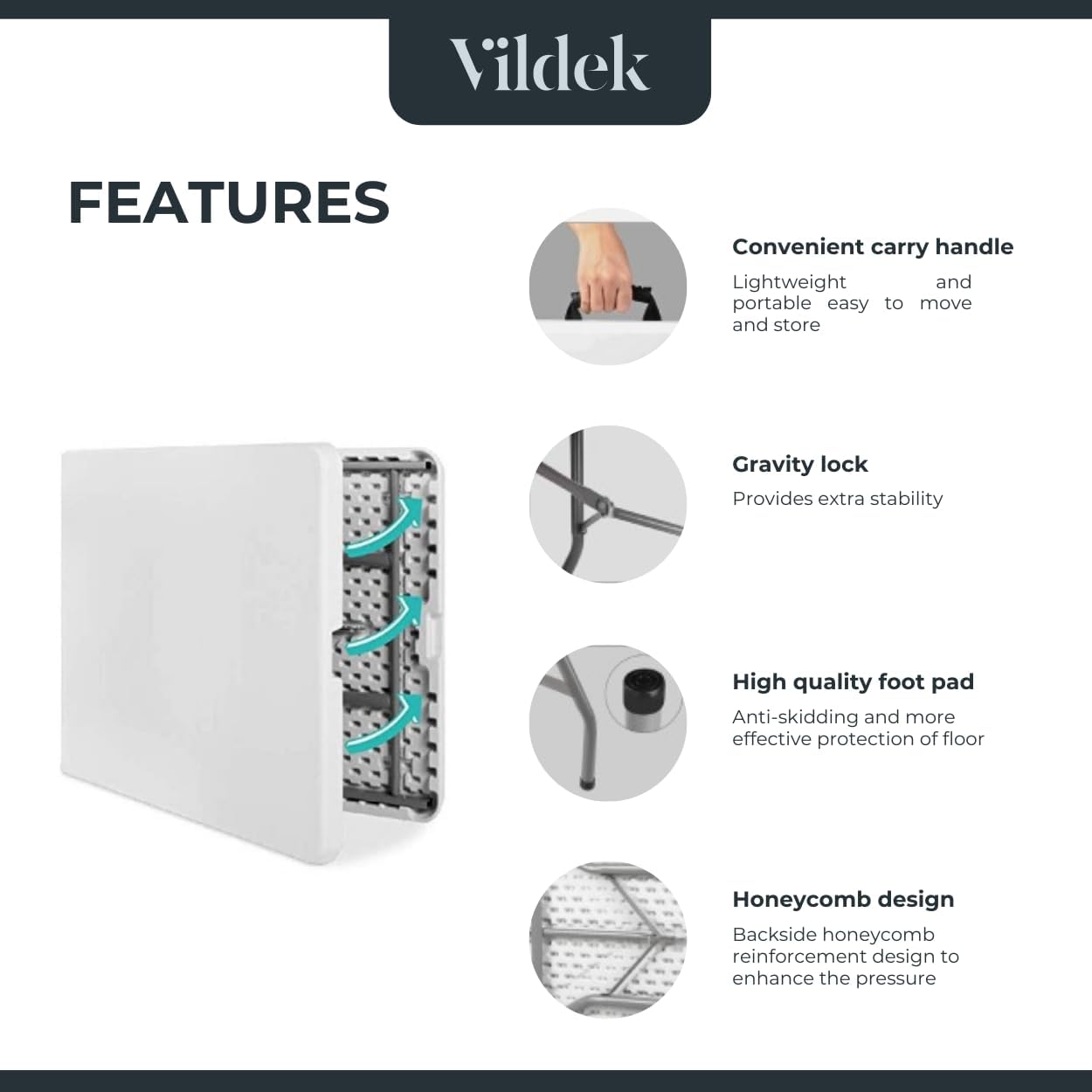 6ft Folding Dining Table, Plastic, White, 300lbs Load Capacity, Portable, Indoor-Outdoor Use, Foldable