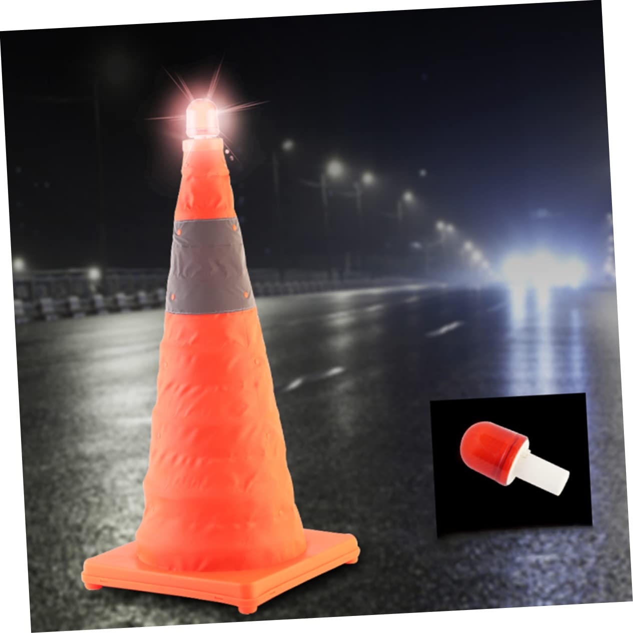 Cabilock Cono De Señalización Plegable Reflectante Para Carretera Cono De Plástico Con Luz Led Para Señalización Vial Para Uso Nocturno
