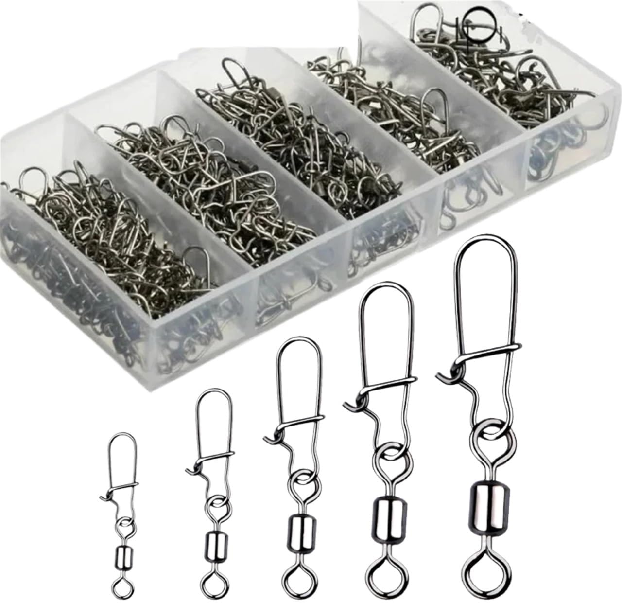 Snap Swivels 400pcs Fishing Swivel Snaps 4-12# Rolling Bearing Duo-Lock Connector Kit Saltwater Freshwater Lure Tackle