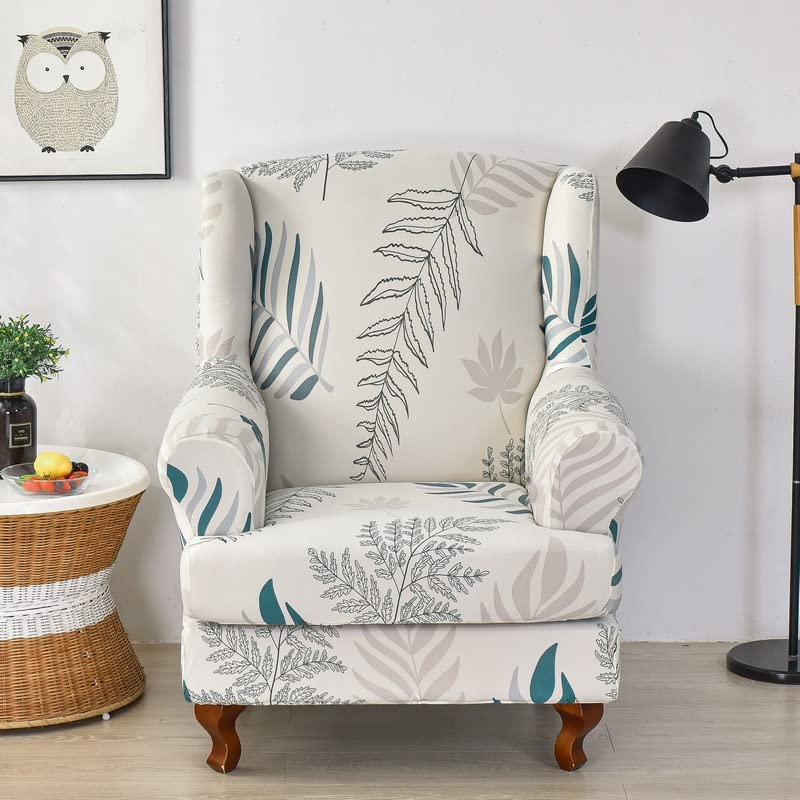 Hixingo Moda 2 Pezzi Copripoltrona con Orecchie Elasticizzato, Copripoltrona 1 Posto - Microfibra Copripoltrone Lavabile Copri Poltrona Soggiorno - Clubhouse Copertura Poltrona (Foglie
