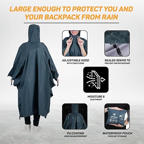 ROCKSPORT Unisex Outdoor Rain Poncho for Adult,Multi Use, Waterproof, Lightweight, Reusable & Packable, One Size Fits Most - Image 3