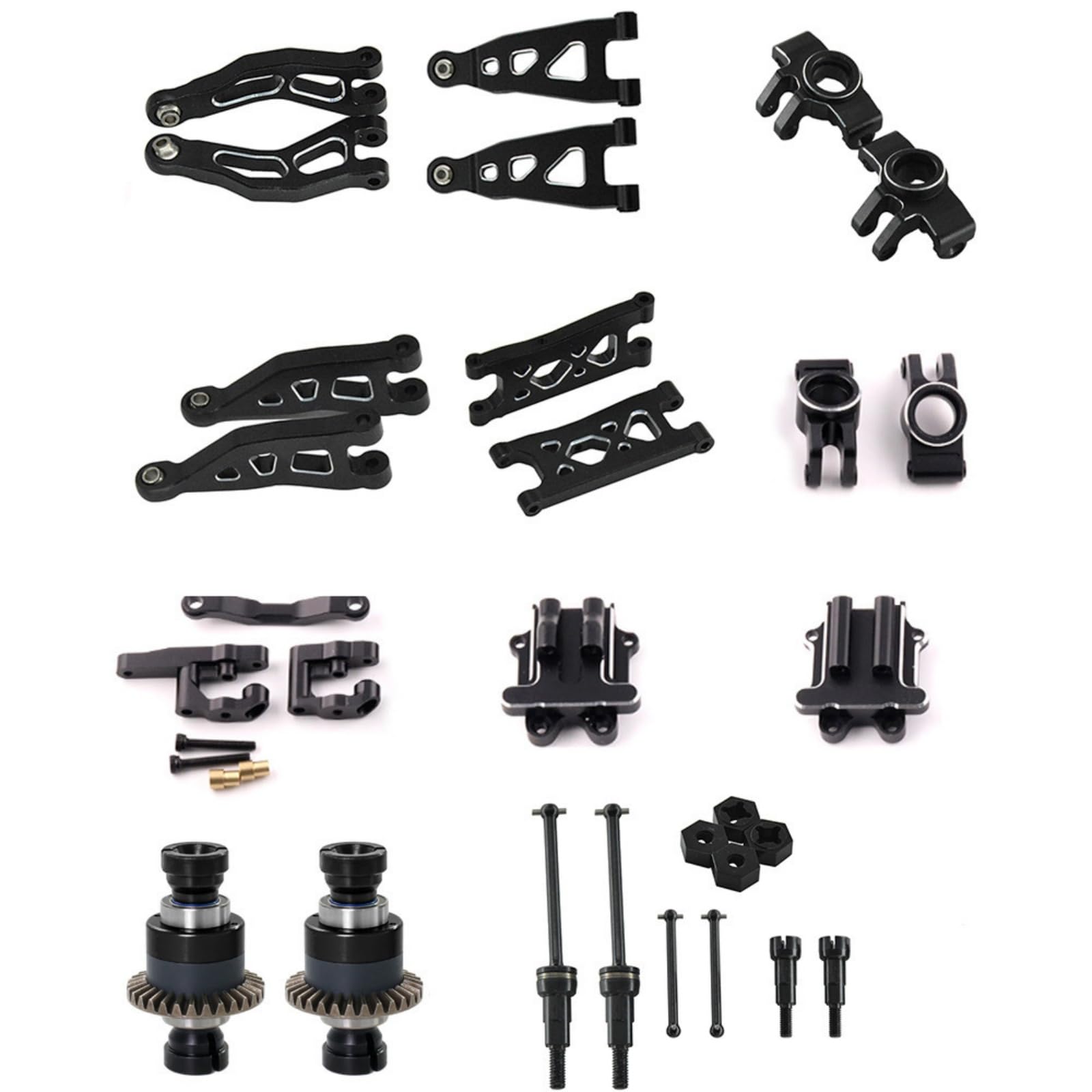 XBERSTAR Upgrade Parts for ARRMA 1/14 Mojave GROM RC Front Rear Drive Shaft Swing Arm Steering Cup Set (Black Full Set)