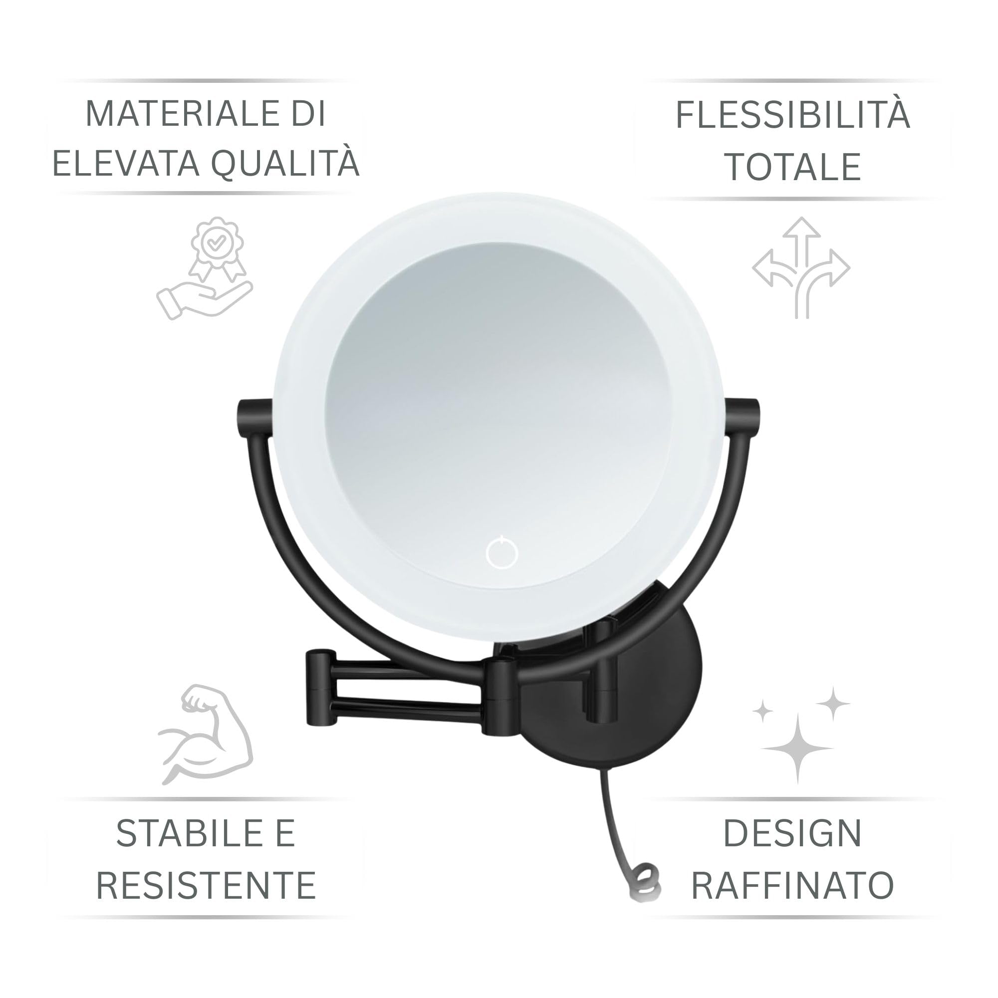 Specchio cosmetico XXL Tokyo - Specchio da parete a LED con funzione dimmer, spegnimento automatico, ingrandimento 3x/7x e superficie specchio extra large [classe energetica E]