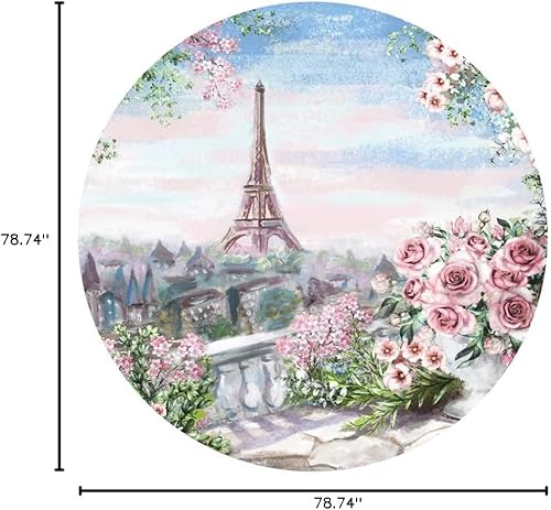 Miniatura 4 de Yeele Fondo redondo de la Torre Eiffel de París de 6.5 x 6.5 pies, fantasía, acuarela, flores, paisaje, fotografía, fondo para boda, cumpleaños,