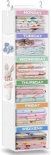 Weekly Clothes Organizer for Kids 6-Shelf Hanging Closet Organizer with Monday Through Friday Compartments & 2 Side Pockets – Space-Saving Clothes Storage for Children Closet Storage