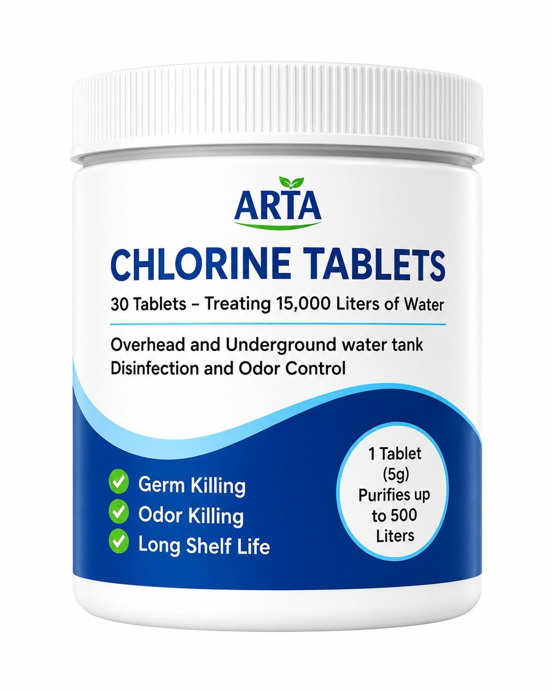 Arta Chlorine Water Purification Tablets for Drinking Water (1 Tablet Treats 1000 Liters) – Kills Bacteria & Microorganisms – Pack of 30-image-8