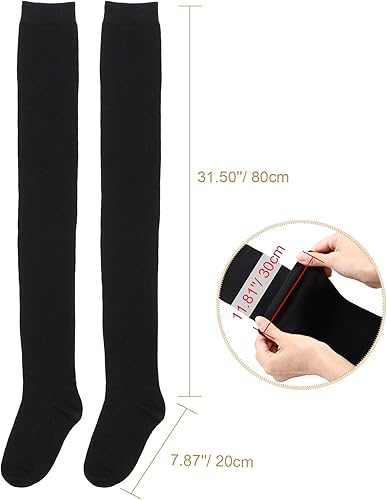 Miniatura 5 de SATINIOR 3 pares de calcetines extra largos de algodón hasta el muslo, medias extralargas para botas para mujer, Negro -, Talla única