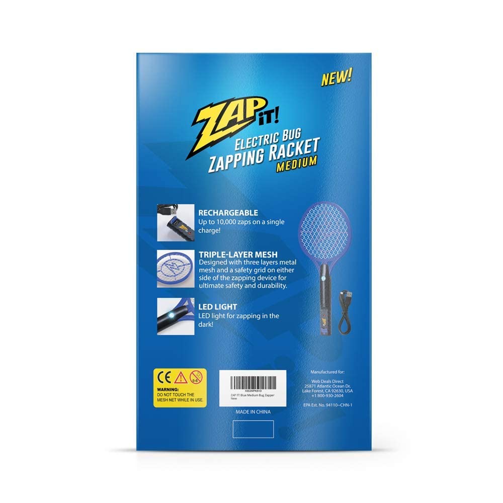 ZAP iT! Zapper elettrico per mosche e zanzare, ad alta resistenza, 4.000 Volt, elettrica anti-insetti, ricaricabile tramite USB, sicura per interni