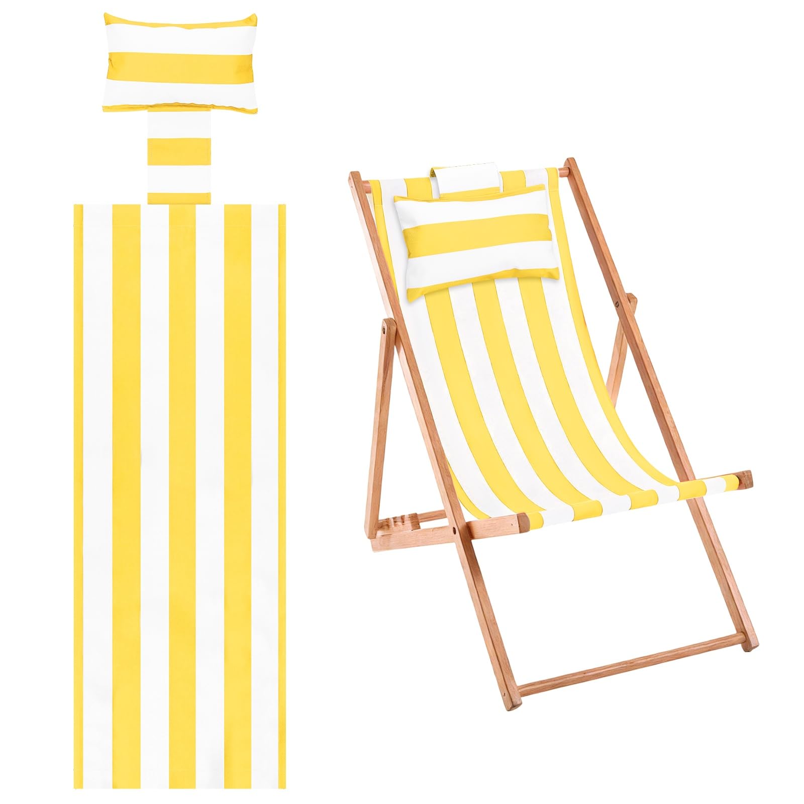 M METERXITY Beach Sling Chair Replacement Canvas 16x44.5in Striped Yellow
