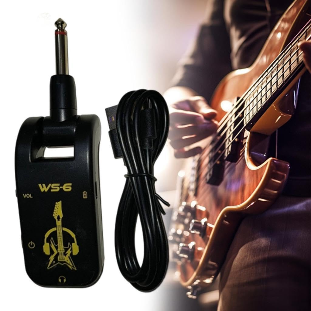 F Fityle Amplificador de auriculares para guitarra, portátil, ligero, para guitarra eléctrica y bajo, pequeño y silencioso, recargable.