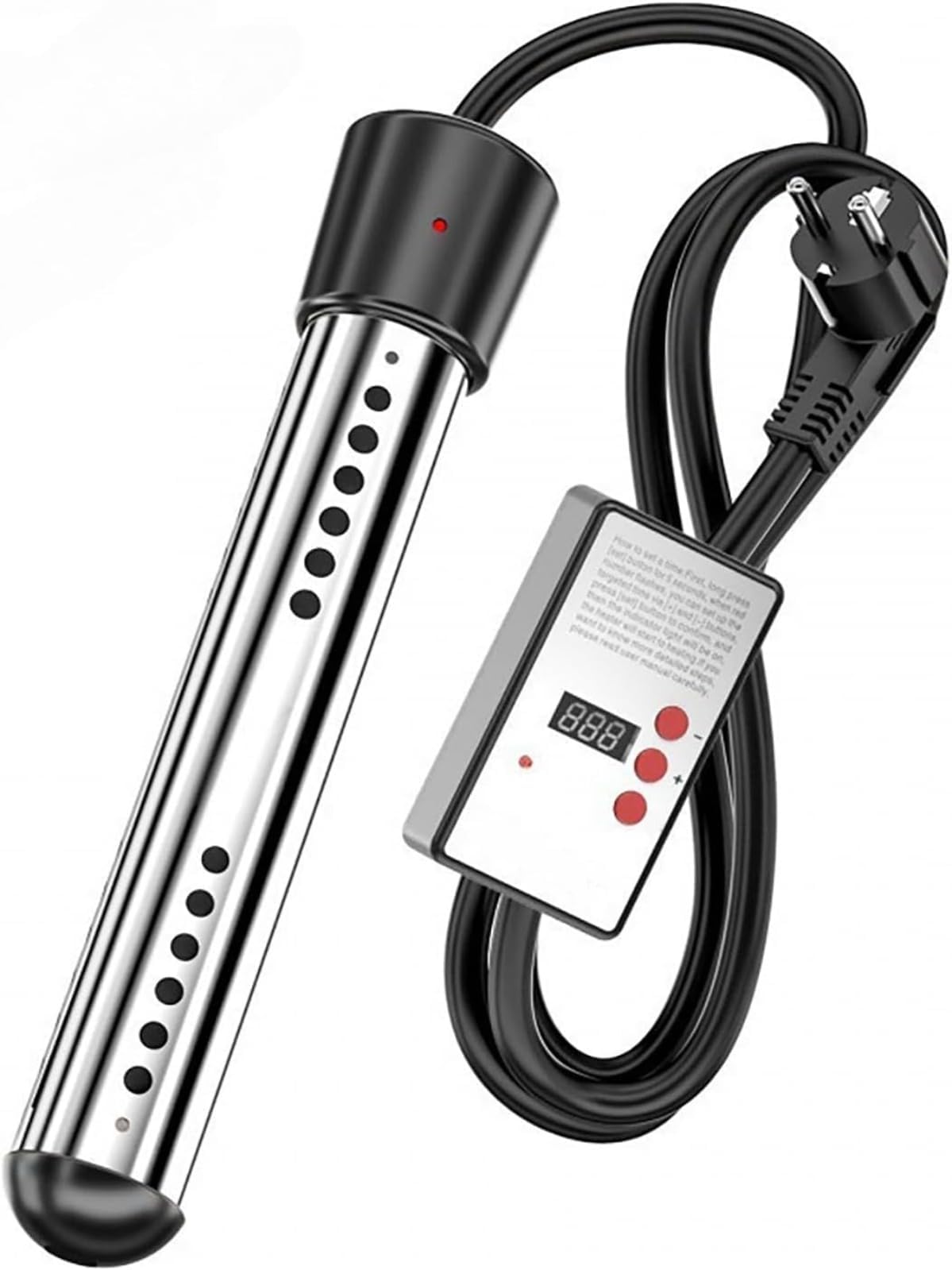 Portable Electric Immersion Heater, Fast Heating Element, Automatic Shut-Off, Thermostat, Digital Thermometer, 304 Stainless Steel, Anti-Scalding Removable Cover, For Buckets, Bathtubs,
