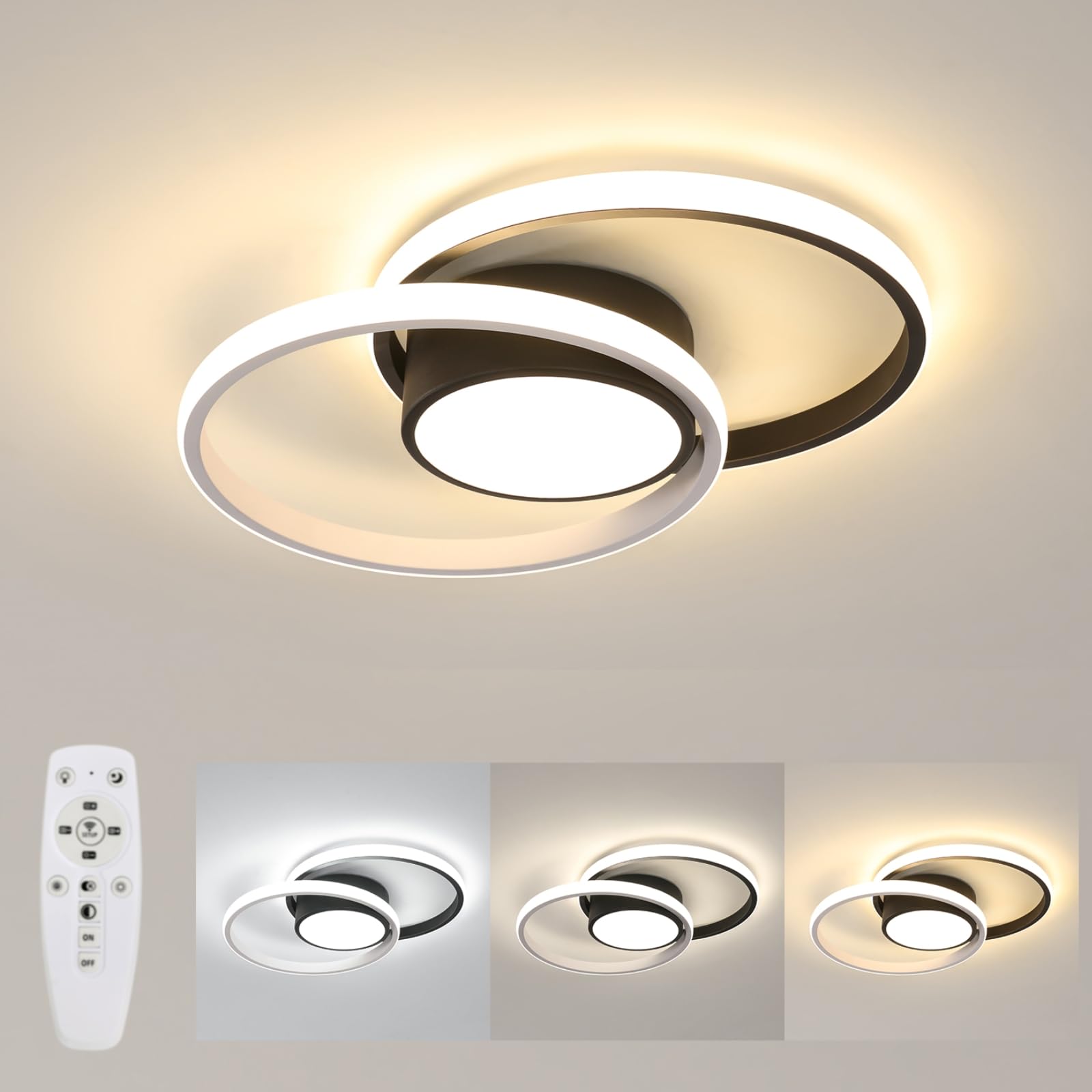SENQIU Plafon LED Techo Moderno, 40W 4500LM Lámpara de Techo Regulable con Mando a Distancia, Lamparas de Techo Redondo para Dormitorio Salon Baño Cocina, 3000K-6500K (Negro)