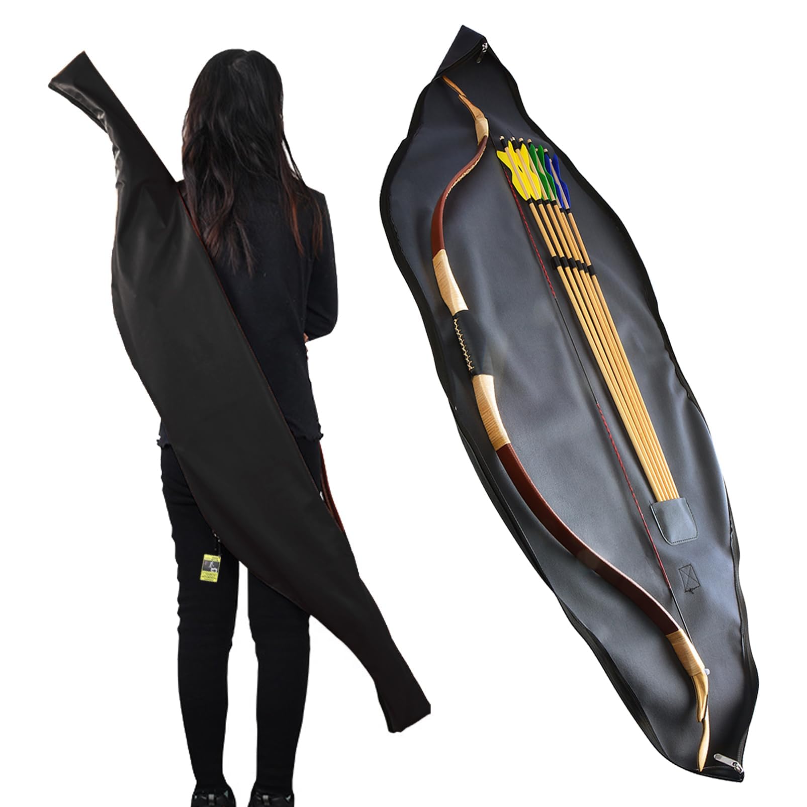wolfman 60 Pouces étui pour Arc Recurve Traditionnel étui pour Tir à l'arc, étui pour Arc Recurve en Cuir avec 6 Emplacements pour Flèches, Sac d'arc Recurve Accessoire de Tir à l'arc