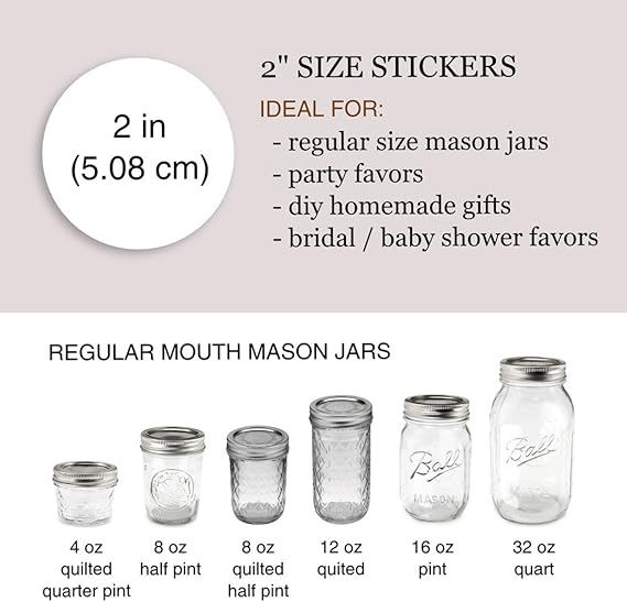 Handmade with Love Labels for Canning Jars, Mason Jar Gifts and Favors, by Once Upon Supplies, Kraft Round Stickers, 2 Inches Size for Regular Mouth ...