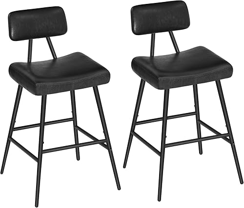 Miniatura 3 de HOOBRO Taburetes de bar, juego de 2 taburetes de bar, sillas de bar tapizadas de PU, taburetes de cocina con reposapiés, sillas rectangulares de