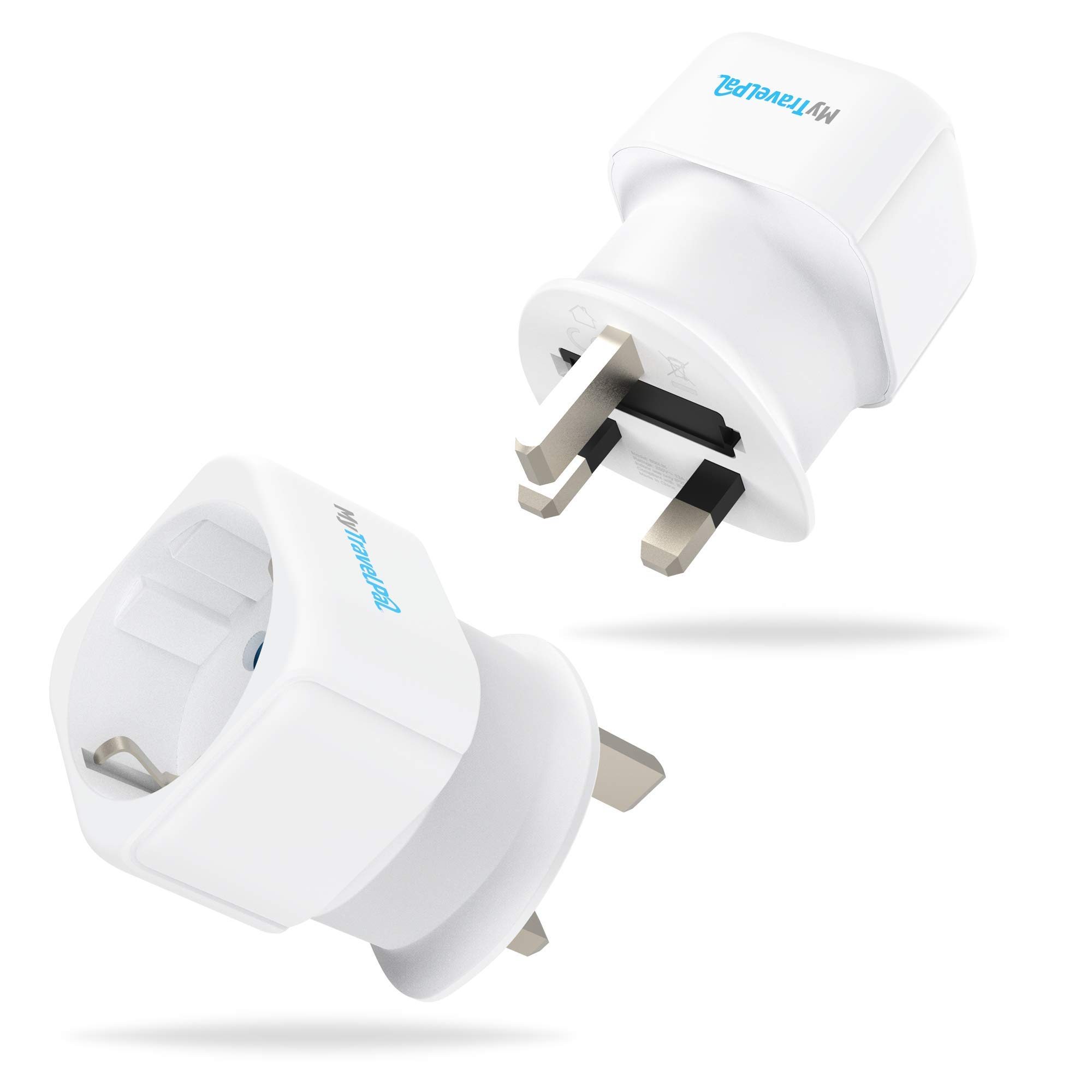 EU to UK Plug Adapter (2 Pack) | 2 x Europe Schuko to UK MyTravelPal® Travel Adaptors With 13A Fuse | Suitable For European & Euro Devices