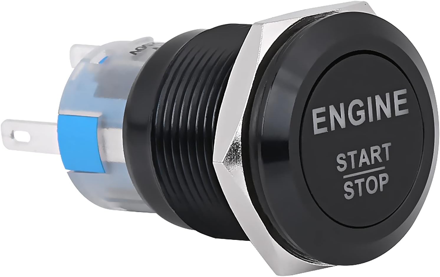 12V Engine Start Stop Button Push to Start Switch with Bright White LED Light for Universal Fitment Most Vehicles (black zinc aluminum alloy)