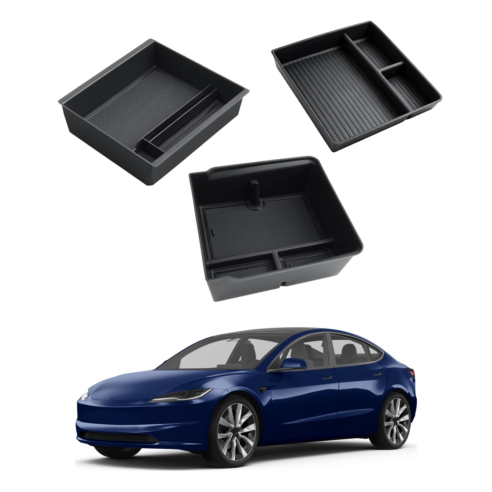 Organiseur Accoudoir Tesla Model 3 2024-2026 Luxe Finition Premium Silencieuse