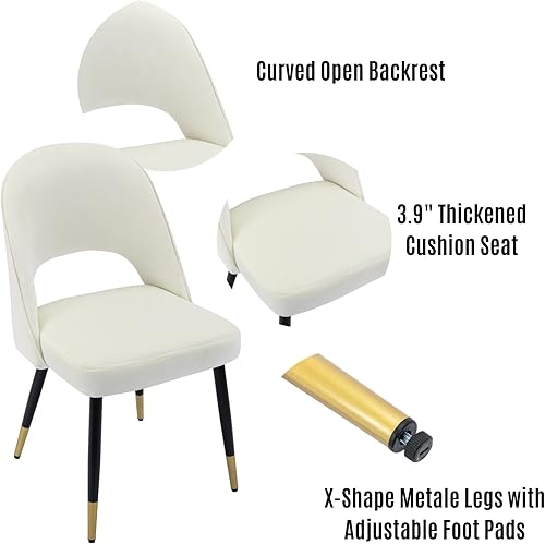 Miniatura 9 de LukeAlon Juego de 4 sillas de comedor clásicas de terciopelo, sillas de cocina tapizadas con respaldo abierto con patas de metal, sillas laterales