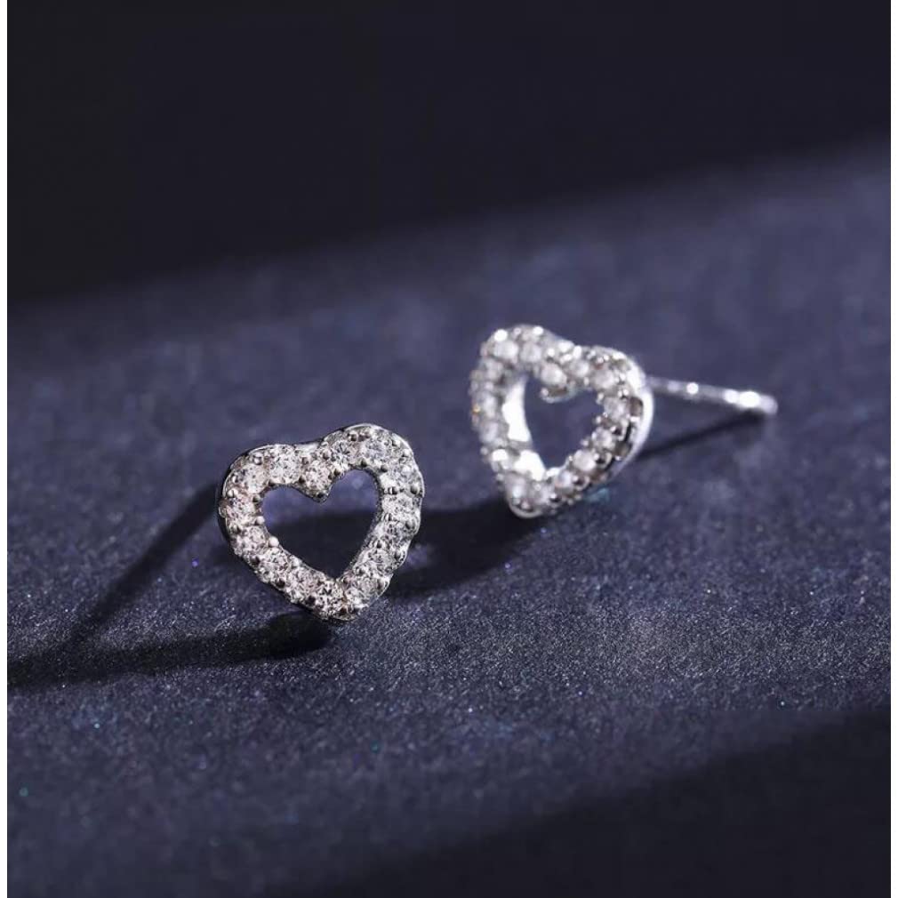 WBDWWTD Ohrstecker aus Sterlingsilber für Damen, herzförmig, glänzend, klar, Hochzeit, Verlobung, Schmuck