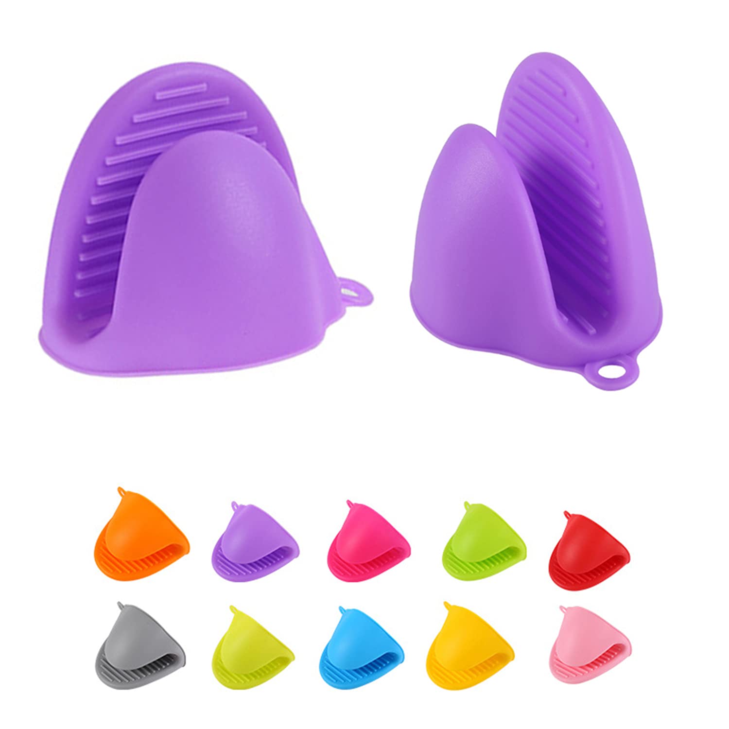 Silicone Cooking Pinch Grips Oven Mitts Heat Insulation Silicone Oven Gloves Cooking Mitts Pinch Grips Kitchen Heat Resistant Gloves (1 Pair, Purple)
