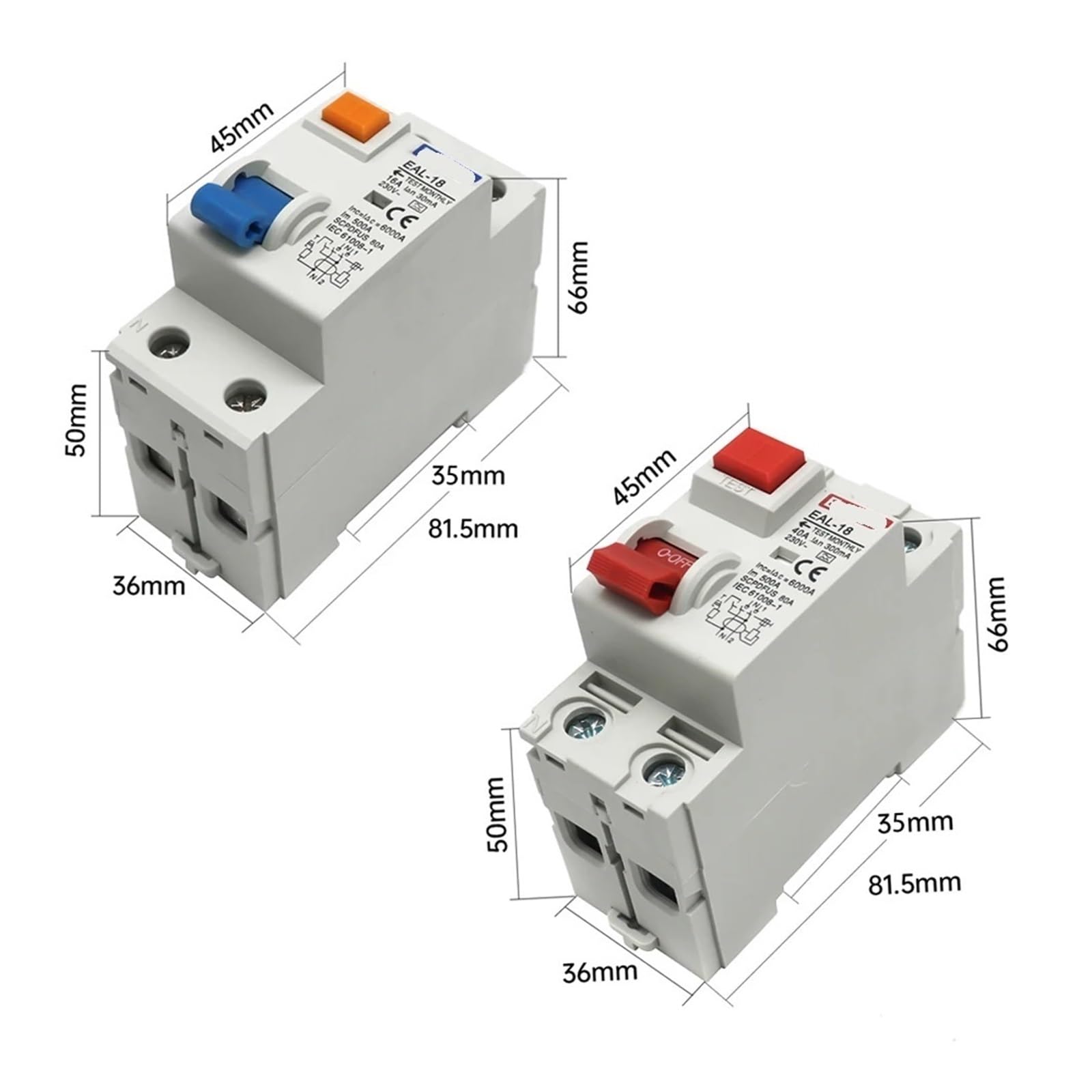 Interruptor diferencial de Seguridad, 2P, 10/30 mA, Tipo A, Interruptor diferencial | 30ma-25a
