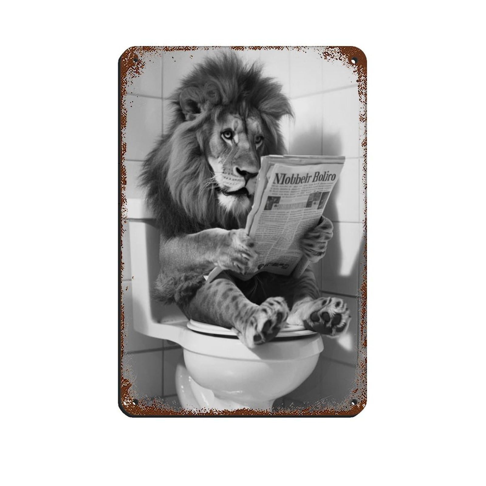 Lion Sitting on The Toilet Reading A Newspaper (2) Tin Sign Vintage Metal Pub Club Cafe Bar Home Wall Art Decoration Poster Retro 8x12inch(20x30cm)