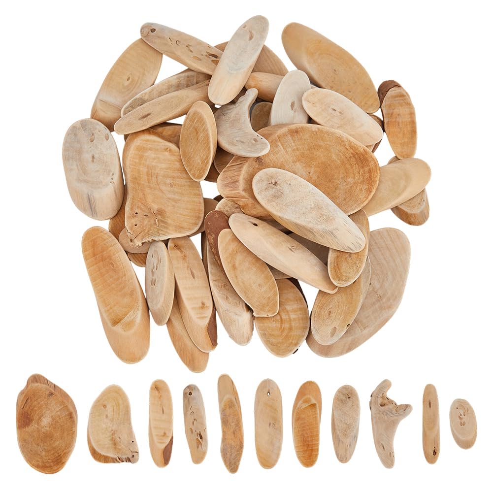 SUPERFINDINGS 300g Natural Driftwood Pieces DIY Dried Wood Sticks Oval Wooden Craft Slices Frames Wreath Surf Art Beach Decor for Crafting Card Making Embellishments Photo Props