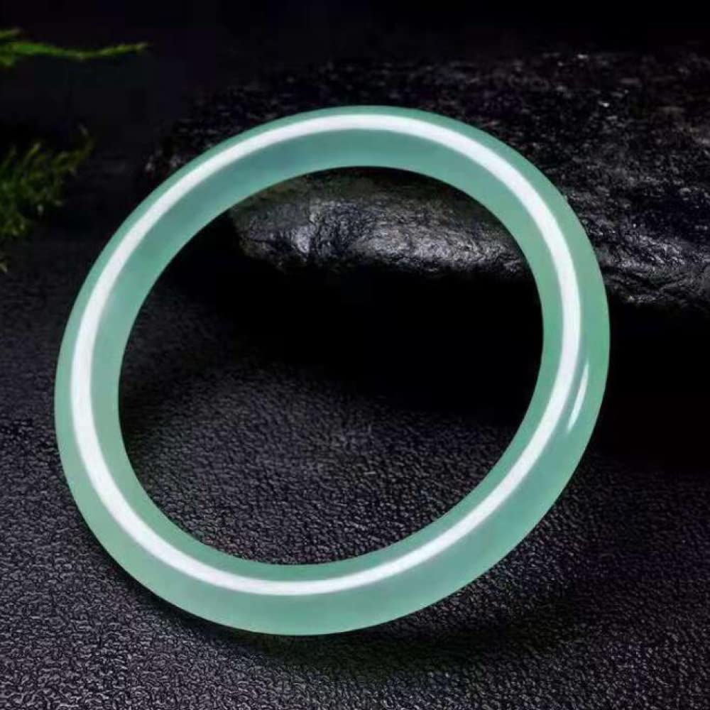 Pulsera de jade natural, diseño redondo fino, verde claro, trae buena suerte, incluye caja de joyería, se adapta a 54-64 mm