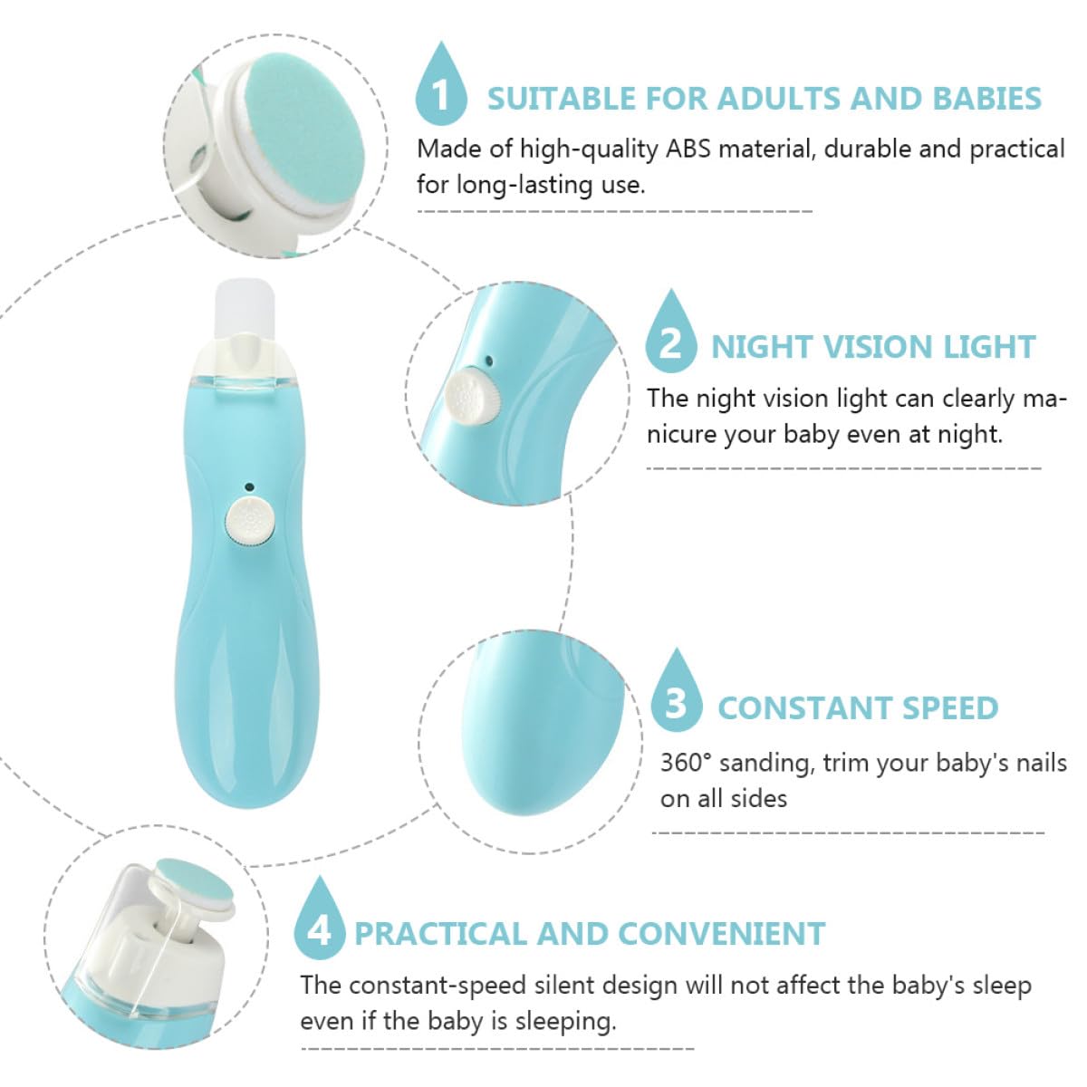 Pulidor de Uñas para Bebés Eléctrico Usb, 1 Juego Azul