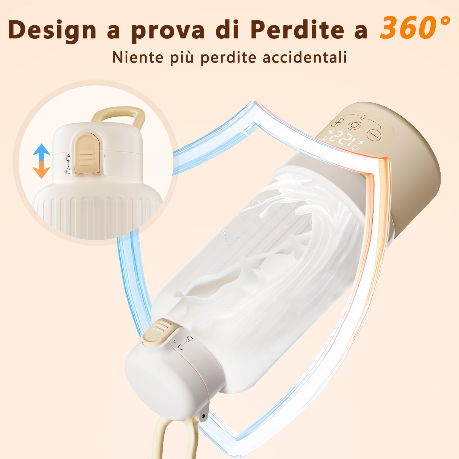 Robofun Scaldabiberon Portatile Senza Fili, Scalda Biberon Neonato Portatile, Riscaldamento Rapido e Lunga Durata della Batteria, Grande Capacità di 500ml, Comodo Da Usare Sempre e Ovunque