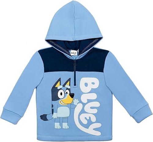 Miniatura 1 de Bluey Sudadera con capucha de media cremallera de vellón para niños pequeños a niños grandes Azul  Patchwork