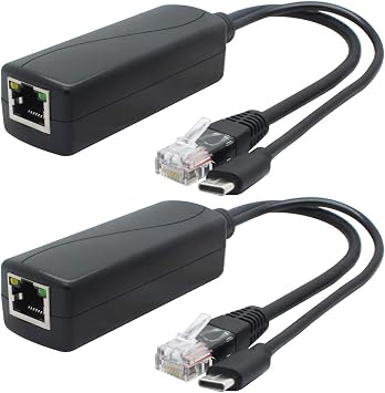 ANVISION 2-Pack 5V Gigabit PoE Splitter, USB Type C, 48V to 5V 2.4A Adaper, IEEE 802.3af Compliant