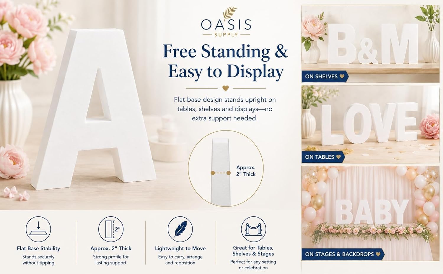Oasis Supply Freistehender Buchstabe K aus EPS-Schaumstoff, 15,2 cm, weiß, glatter Polystyrol-Buchstabe für Hochzeiten, Kuchen, Party-Displays, Kunst und Handwerk, Monogramme, Fotohintergründe und