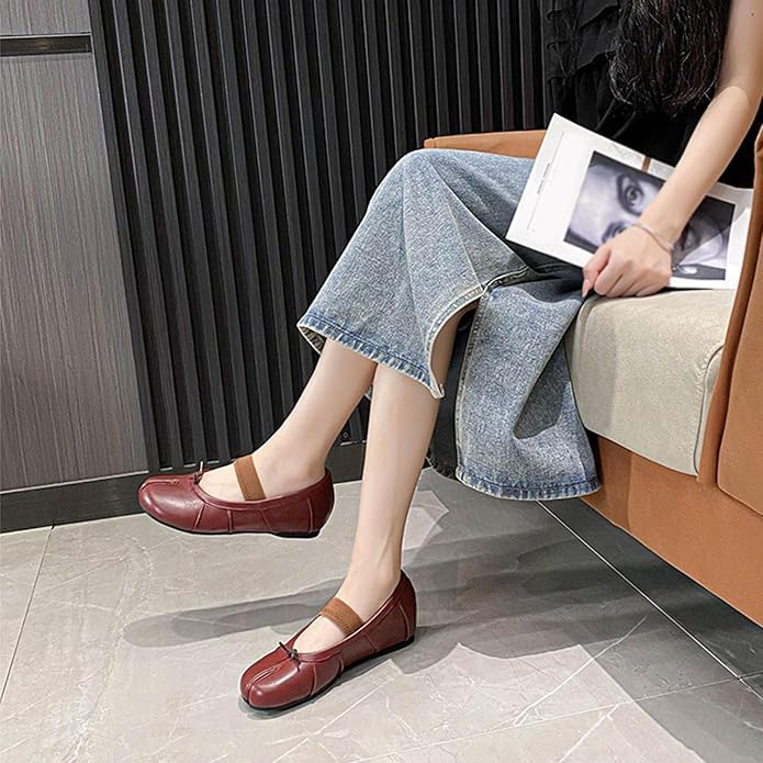 Split Toe Ballet Flats for Women, Round Toe Wide Width Close Toe Flats Shoes, Low Heel Lightweight Walking Office Dress Shoes, All-Match for Daily Wear Beach Travel3