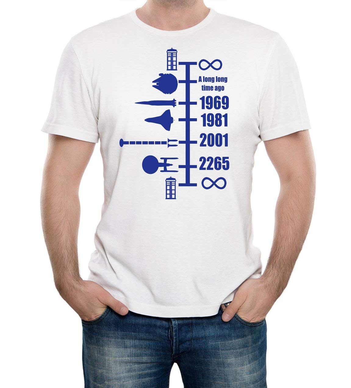 Reality Glitch Men's White Spaceship Timeline Movie, Space, Sci Fi And Science Inspired Funny Graphic T-Shirt (Large, )