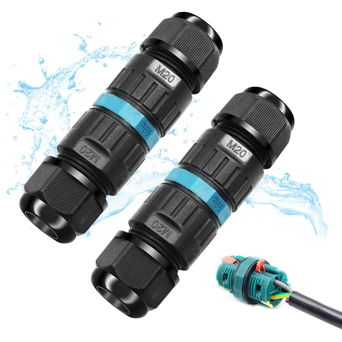 Cable connector waterproof IP68 2pc type 3-pole underground cable connector branch box suitable for cables with a diameter of 5-12mm